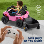 12V Kids Ride-On UTV and Trailer w/Parent Remote Control LED Lights