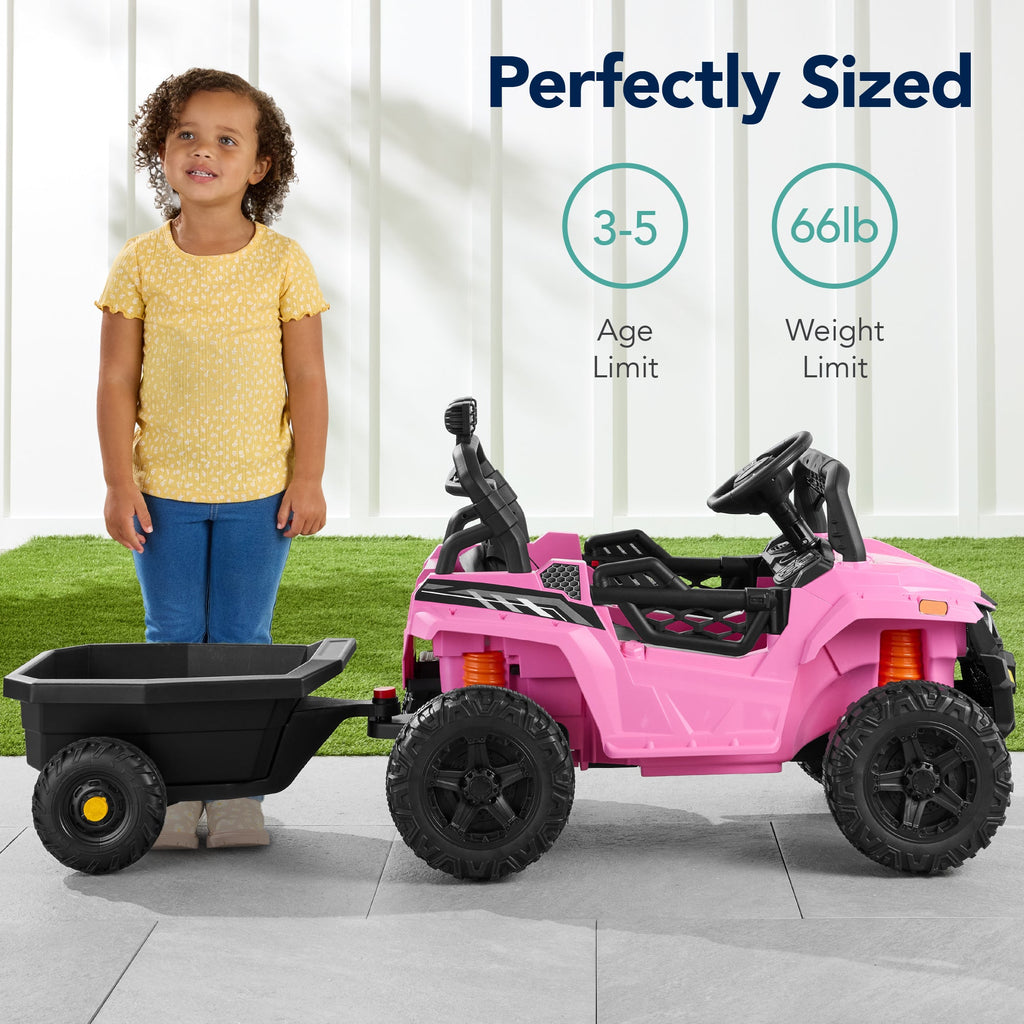 12V Kids Ride-On UTV and Trailer w/Parent Remote Control LED Lights