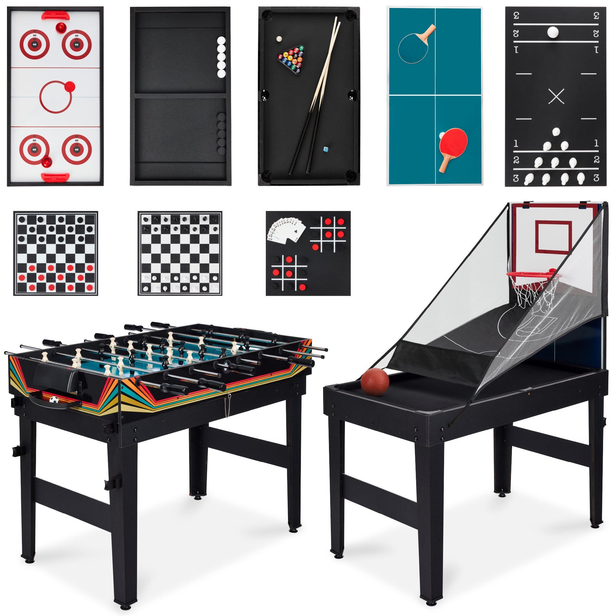 13-in-1 Combo Game Table Set w/ Ping Pong Foosball Basketball Air Hockey