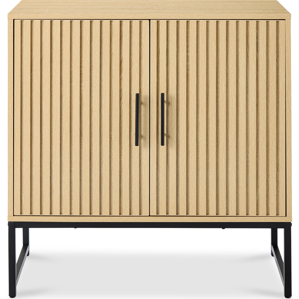 2-Door Slatted Storage Cabinet Accent Furniture w/ Foot Pads