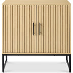 2-Door Slatted Storage Cabinet Accent Furniture w/ Foot Pads