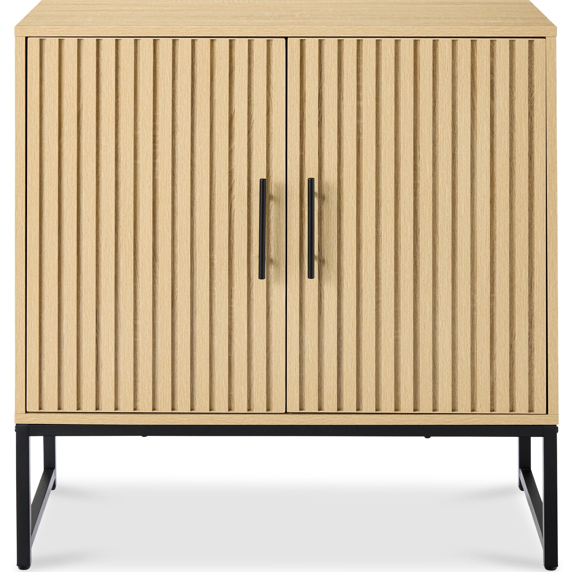 2-Door Slatted Storage Cabinet Accent Furniture w/ Foot Pads