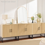 2-Door Slatted Storage Cabinet Accent Furniture w/ Foot Pads
