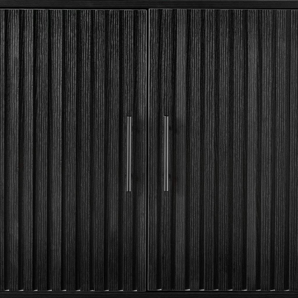 2-Door Slatted Storage Cabinet Accent Furniture w/ Foot Pads