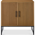 2-Door Slatted Storage Cabinet Accent Furniture w/ Foot Pads