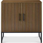 2-Door Slatted Storage Cabinet Accent Furniture w/ Foot Pads