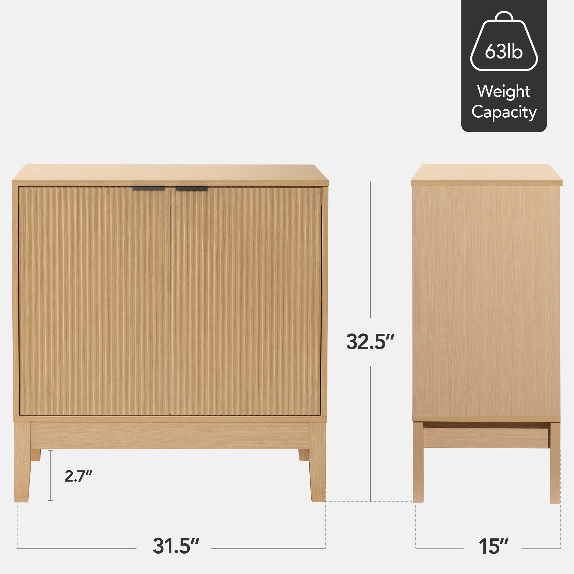 2-Door Reeded Storage Cabinet Accent Furniture Sideboard