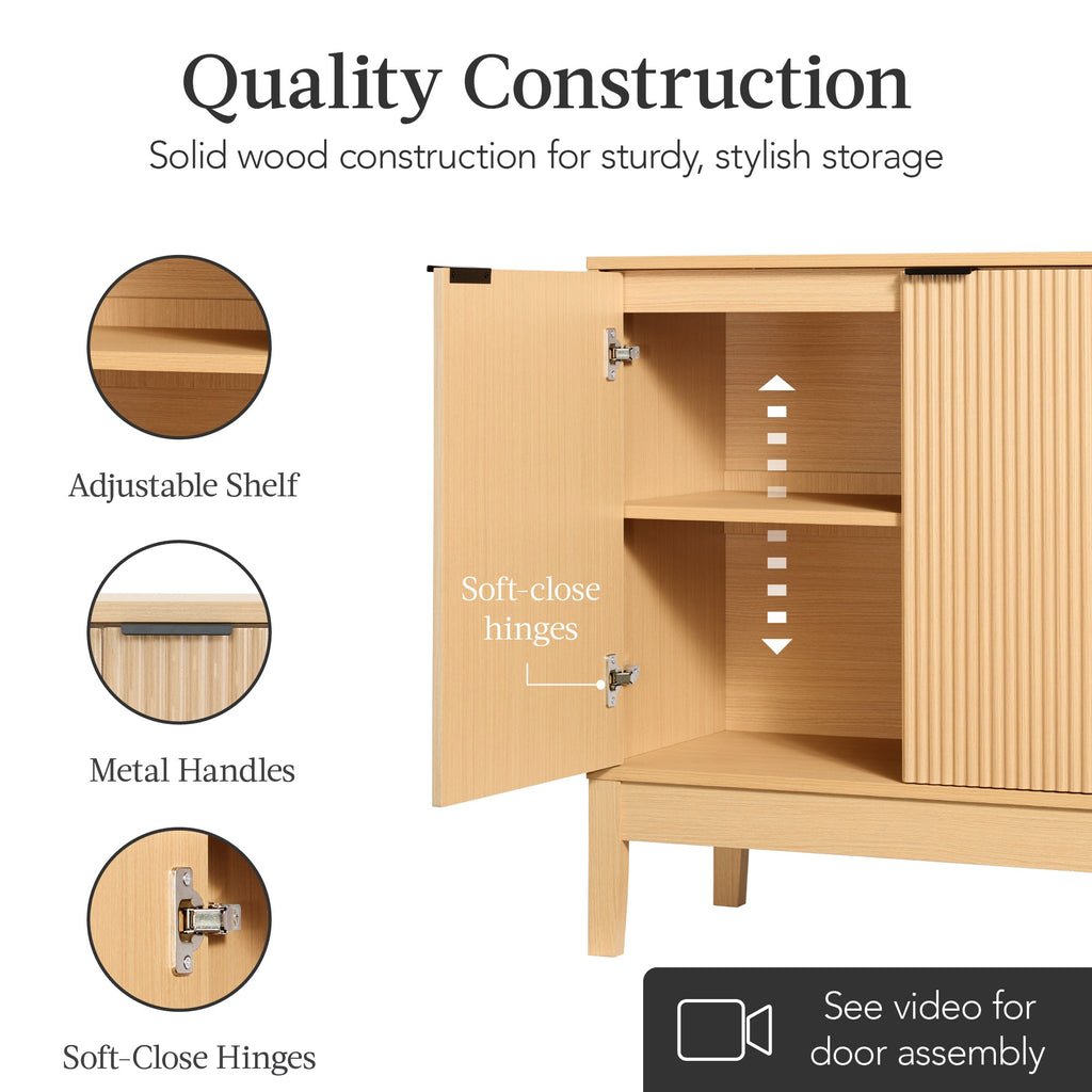 2-Door Reeded Storage Cabinet Accent Furniture Sideboard
