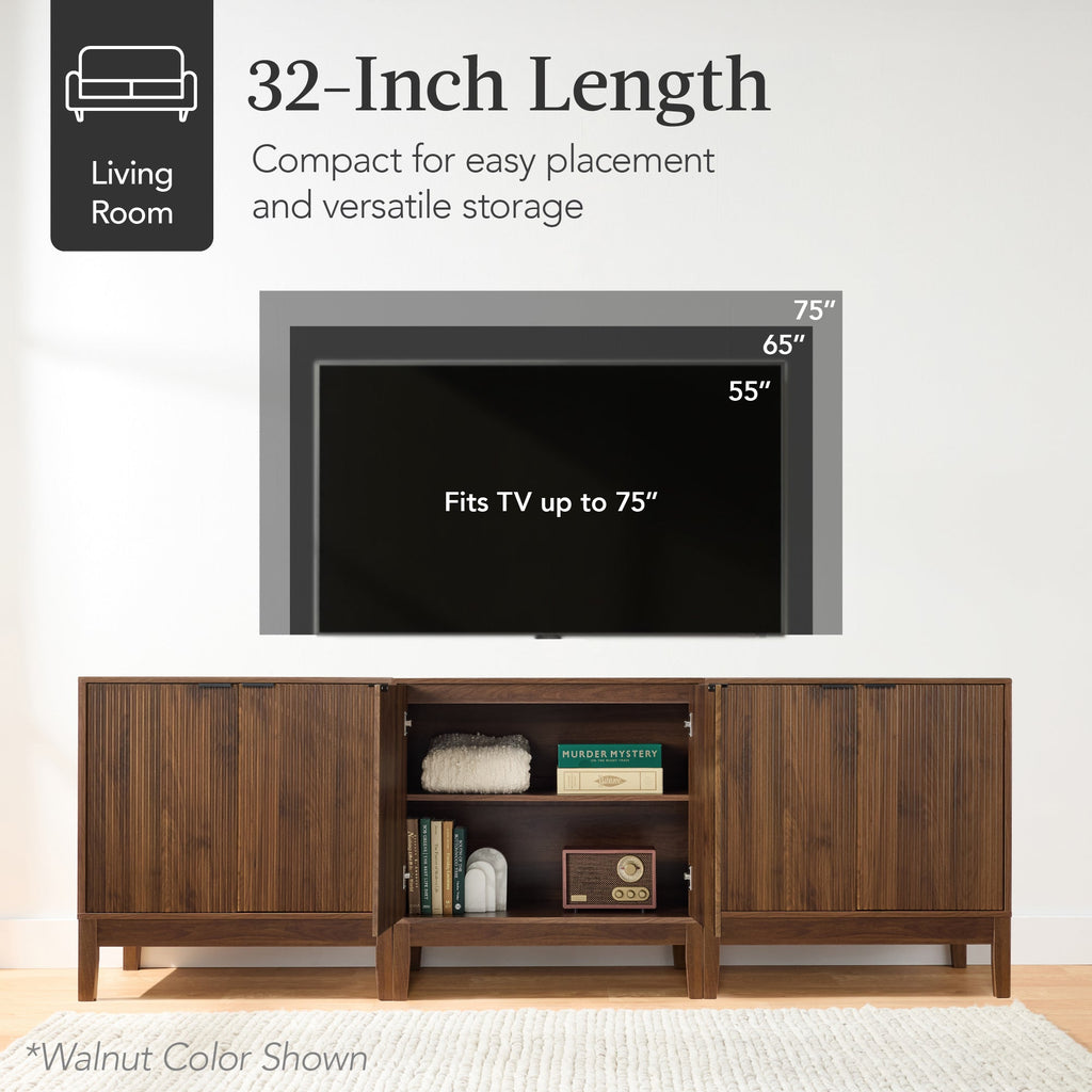 2-Door Reeded Storage Cabinet Accent Furniture Sideboard