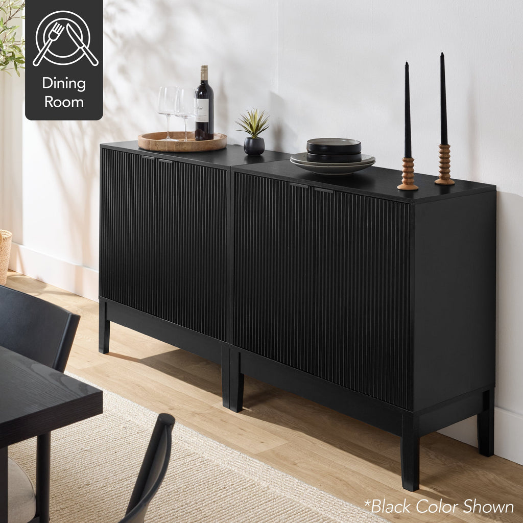 2-Door Reeded Storage Cabinet Accent Furniture Sideboard