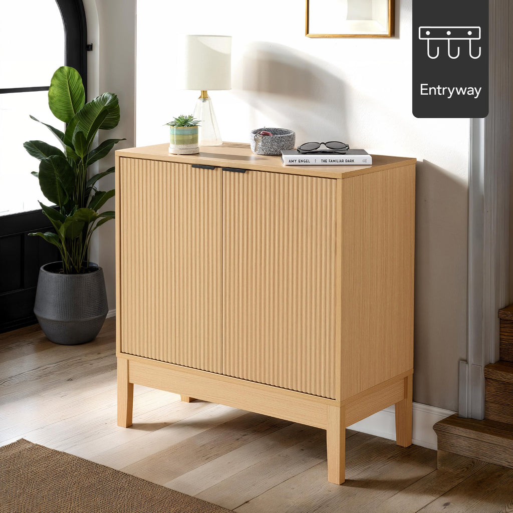 2-Door Reeded Storage Cabinet Accent Furniture Sideboard