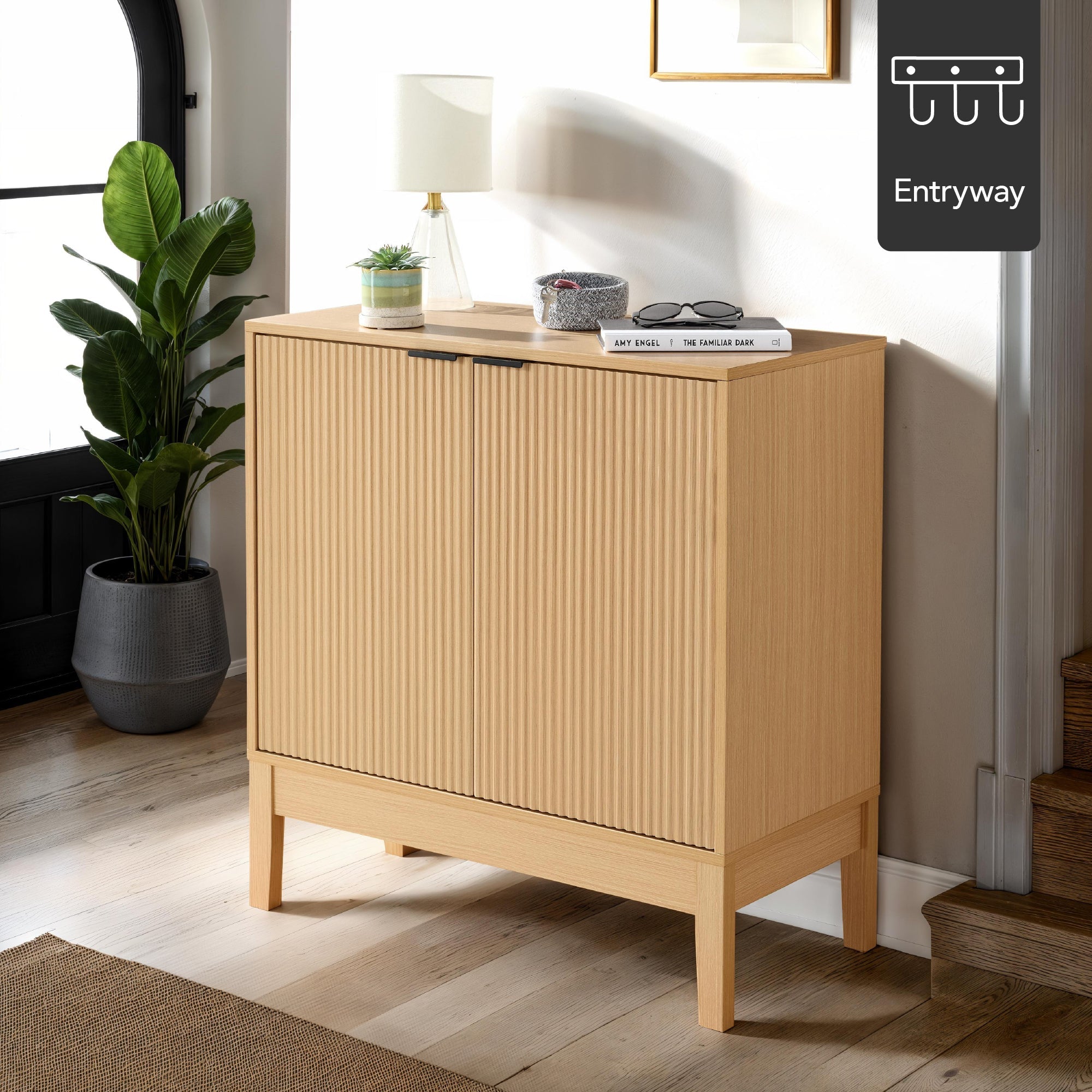 2-Door Reeded Storage Cabinet Accent Furniture Sideboard