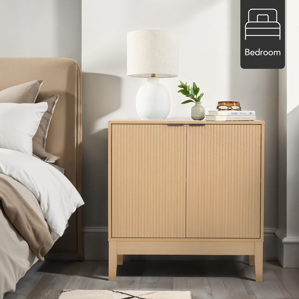 2-Door Reeded Storage Cabinet Accent Furniture Sideboard