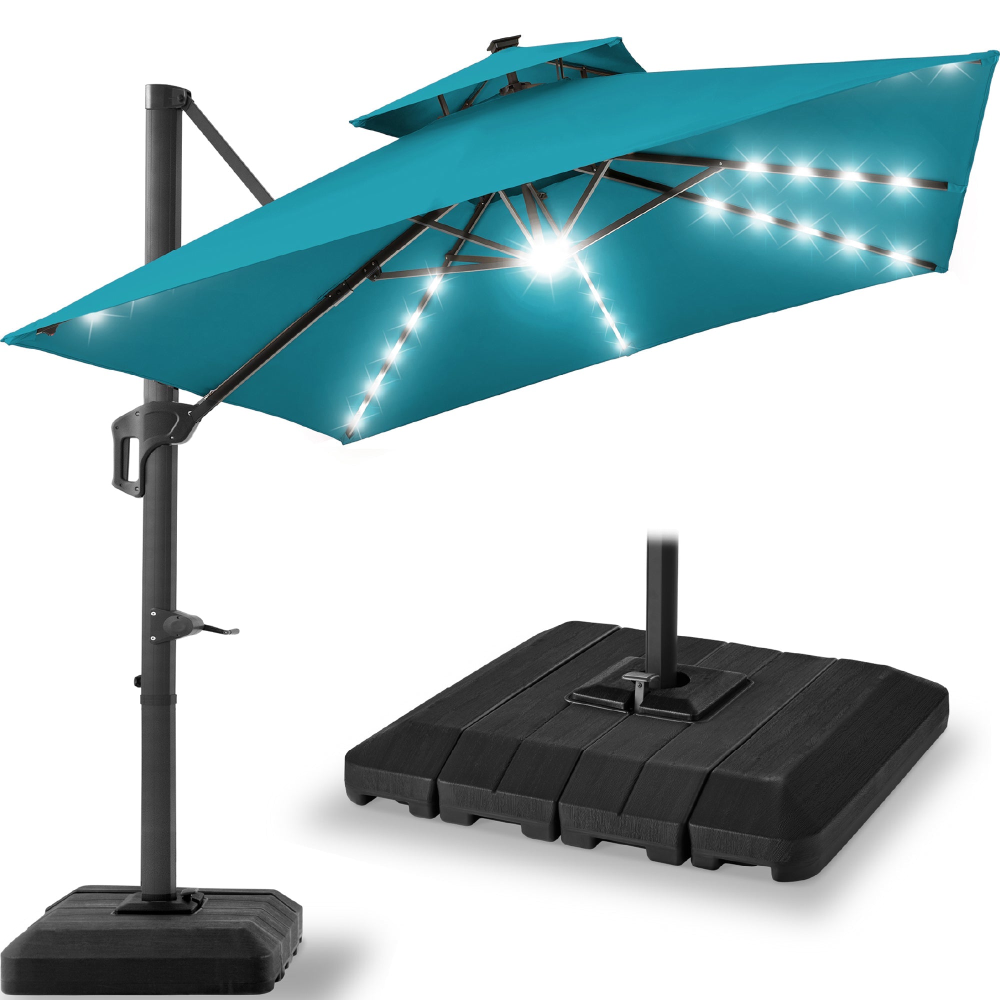 12x12ft 2-Tier Outdoor Solar LED Cantilever Patio Umbrella