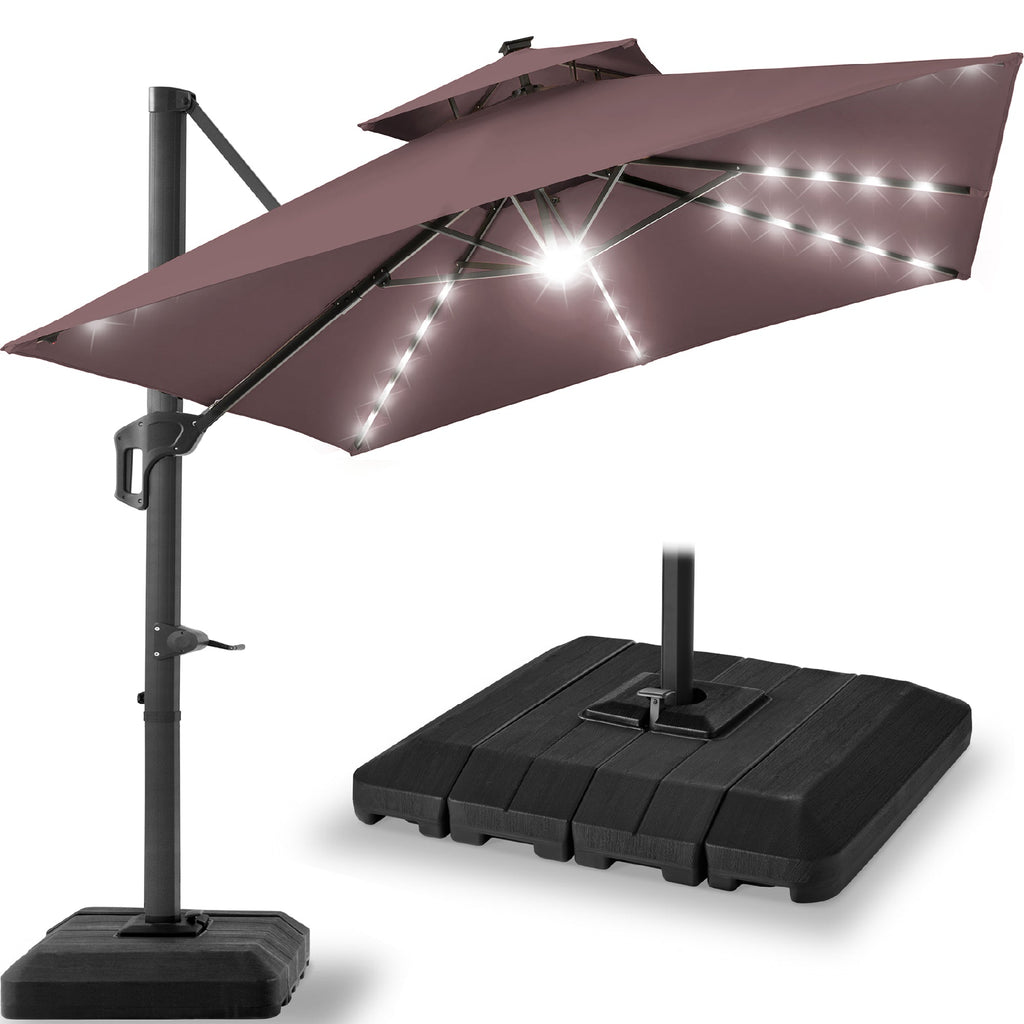 12x12ft 2-Tier Outdoor Solar LED Cantilever Patio Umbrella