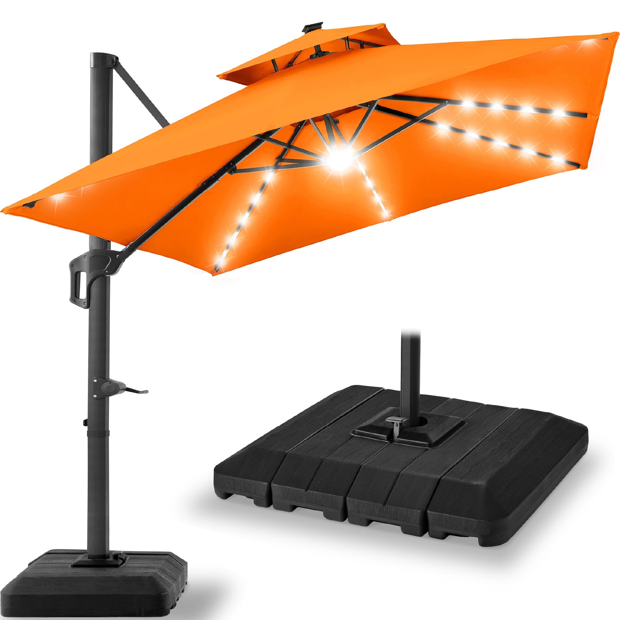 12x12ft 2-Tier Outdoor Solar LED Cantilever Patio Umbrella