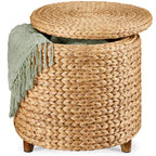17\" Round Storage Ottoman with Lid Handwoven Water Hyacinth Footstool