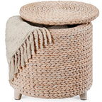 17\" Round Storage Ottoman with Lid Handwoven Water Hyacinth Footstool