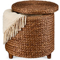 17\" Round Storage Ottoman with Lid Handwoven Water Hyacinth Footstool
