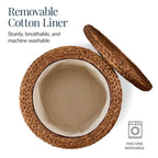 17\" Round Storage Ottoman with Lid Handwoven Water Hyacinth Footstool
